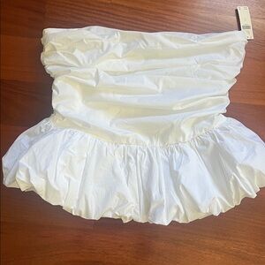 Anthropologie Chic White Strapless Ruffle Blouse